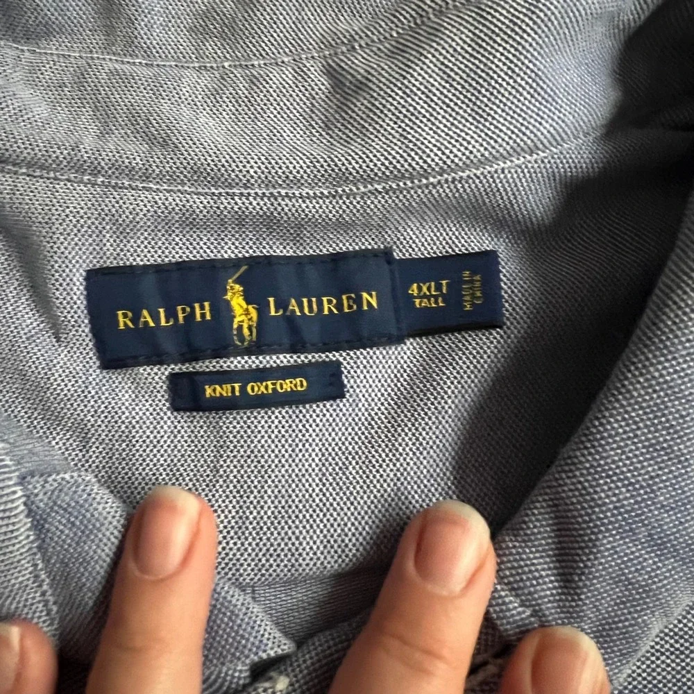 Polo Ralph Lauren Mens Blue Knit Oxford Polo Shirt 4XLT Tall Short Sleeve Cotton